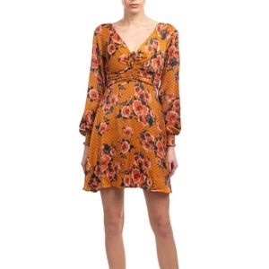 FREE PEOPLE Fit & Flare Dress Size 2 / XS Floral Polka Dot Pattern Shirred Cuffs